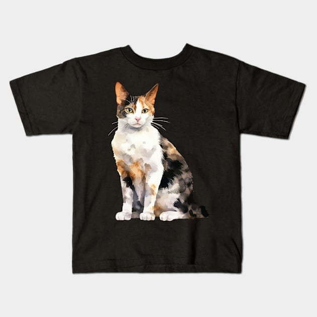 Japanese Bobtail Cat Kids T-Shirt by DavidBriotArt